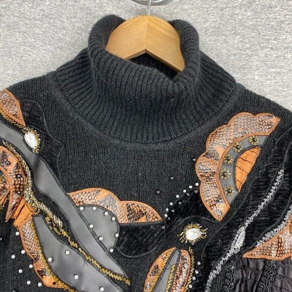 Vintage Susan Bennett Sweater Dress Womens Medium Black Silk Angora Stretch 80s - Picture 6 of 12